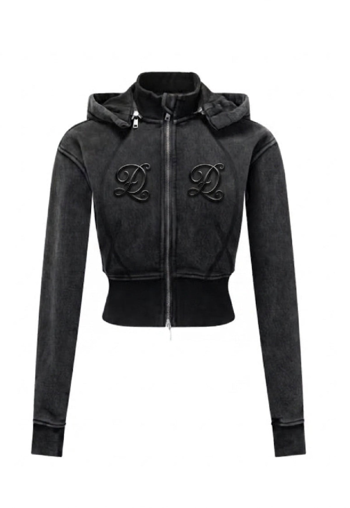 Angel Cropped Hoodie-Black